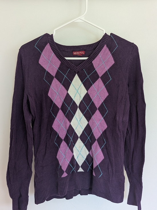 Merona Sweaters - Merona Women's Purple Argyle V-Neck Sweater